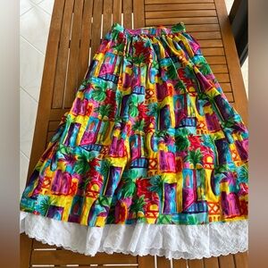 Disney World Cast Member Costume Maxi Skirt XS Eyelet Floral Palm Trees Building